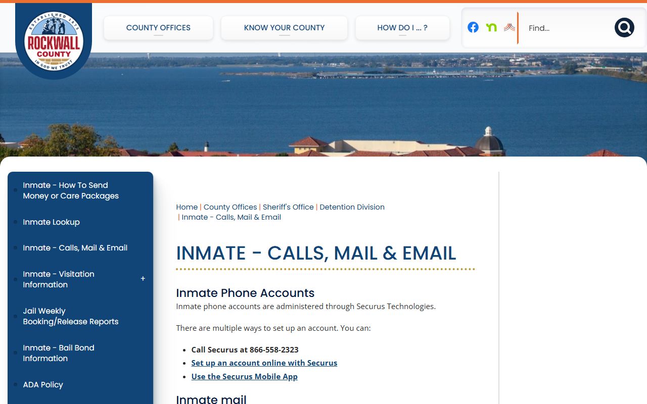 Rockwall County inmate calls mail and email rules page