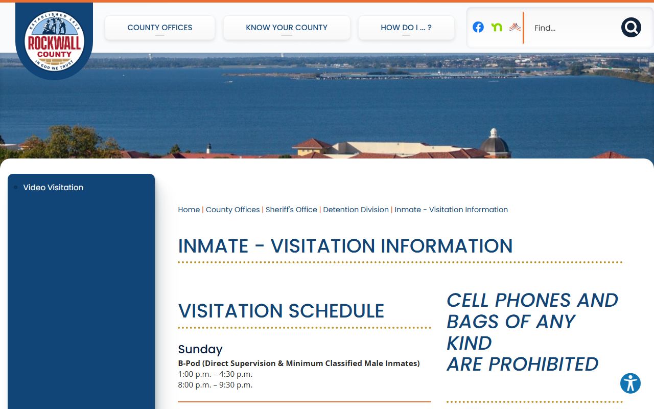 Rockwall County Detention Center visitation schedule page