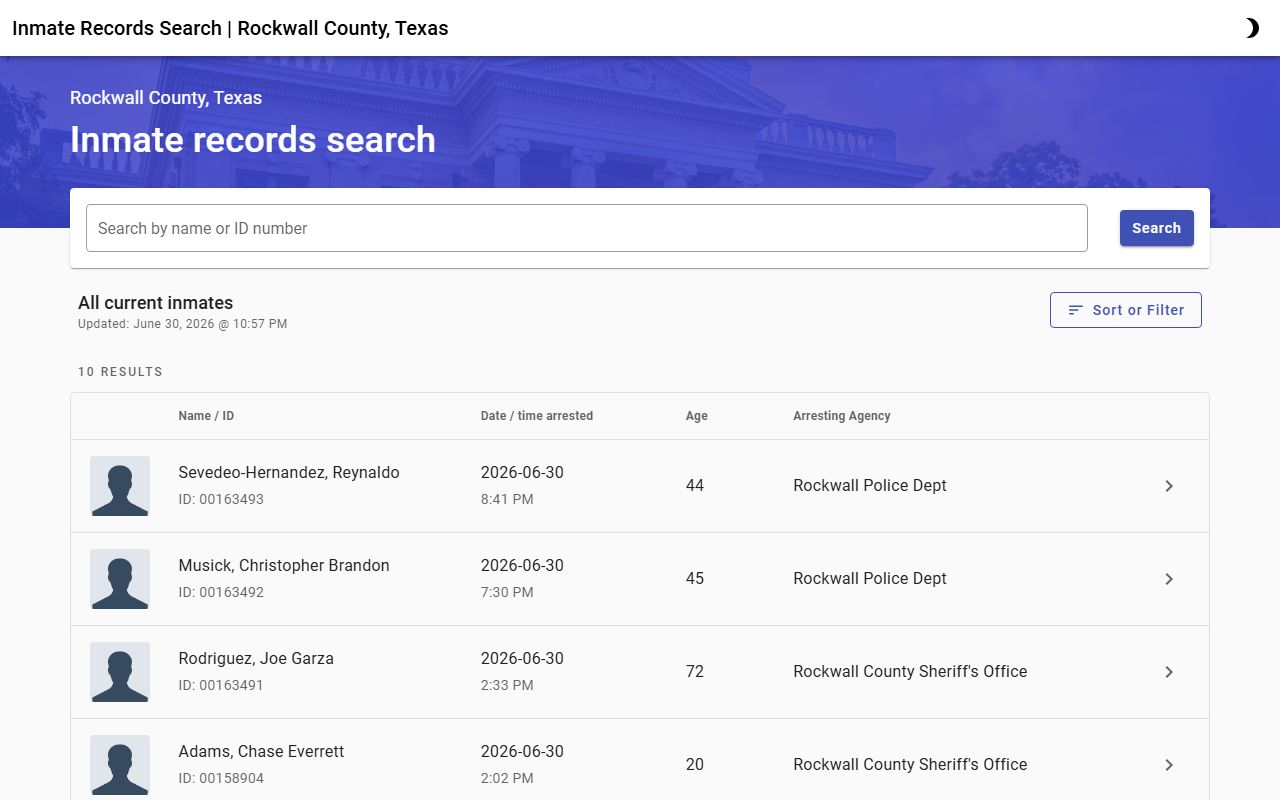 Rockwall County county-linked inmate lookup page