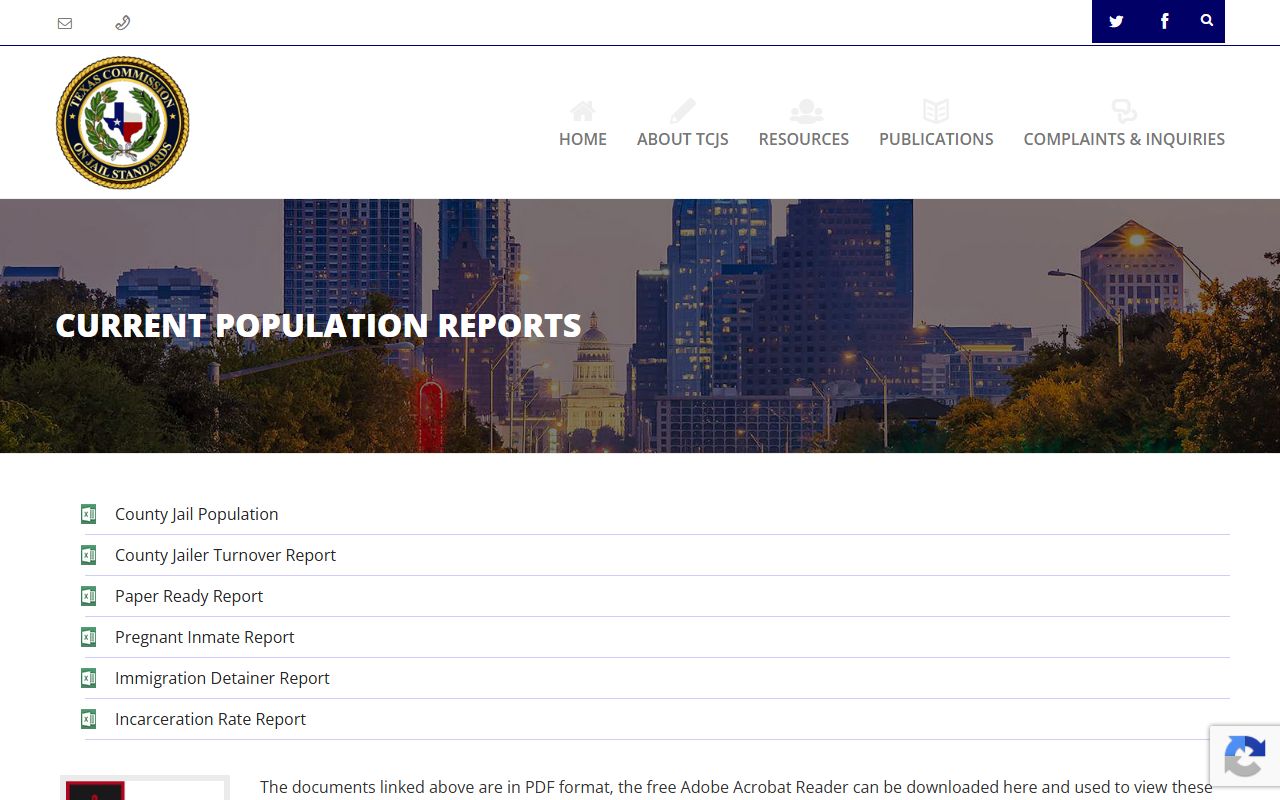 Texas Commission on Jail Standards current population reports page
